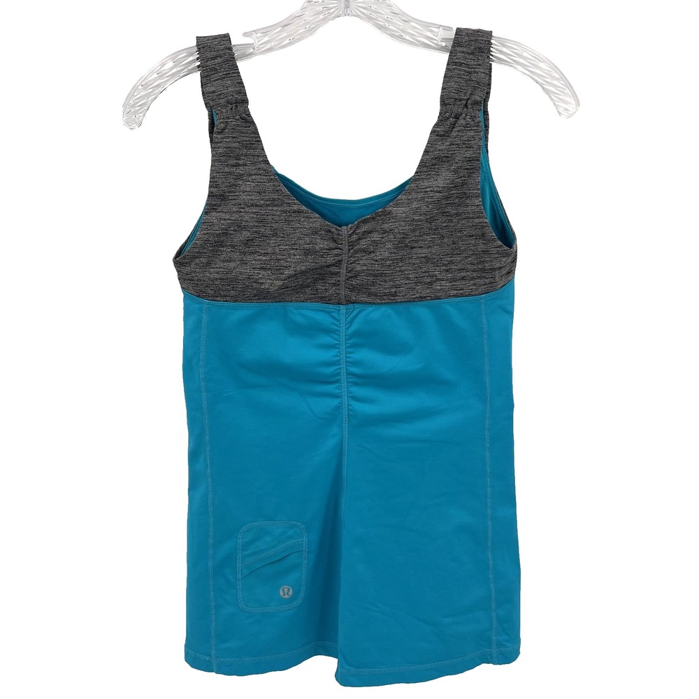 LULULEMON Women's Sz 6 Surge Blue Heather Gray Spirit? Tank Top Ruched